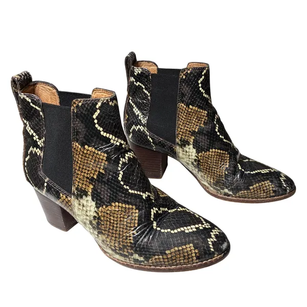Western Snakeskin Embossed Leather Block Heel Ankle Boots Madewell 7.5 - Image 2