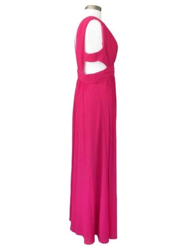 Belle Badges Mischka Bright Pink Formal Dress Plunge V-neck & Back Cut Out Sz10 - Image 3