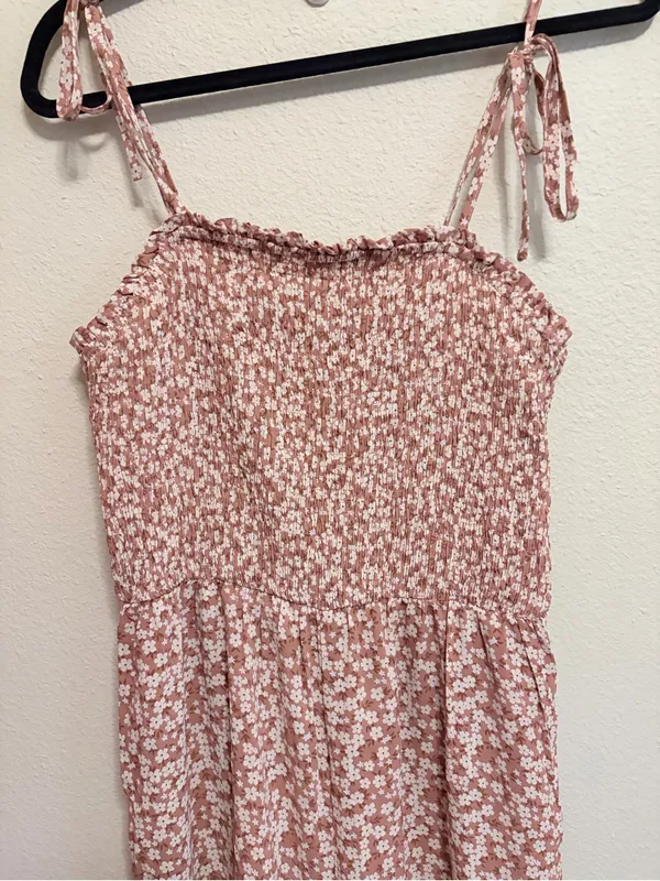 Women's large Mauve Pink Ditsy Floral Smocked Wide-Leg Jumpsuit - Image 2