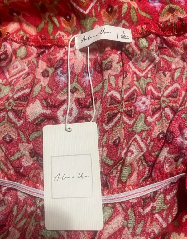 Active USA Romper Sz L Red Printed Spaghetti Adjustable Strap Elastic Waist - Image 6