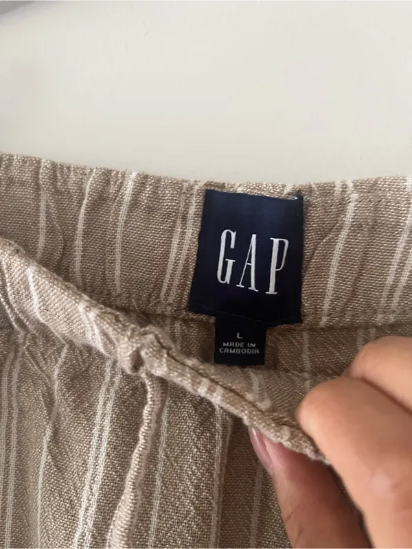 Gap Beige Tan Linen Blend Striped Wide Leg Pants Large Coastal Euro Summer Beach - Image 4