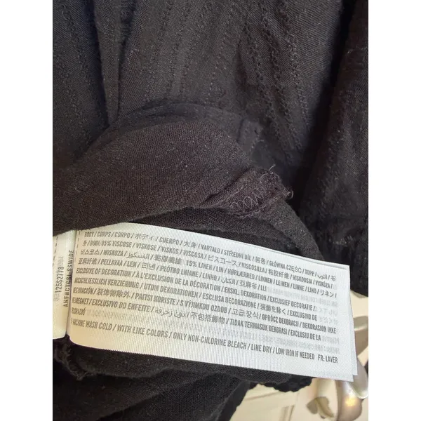 Abercrombie & Fitch Black Linen Blend Cropped Short Sleeve Button Up Size XL - Image 5