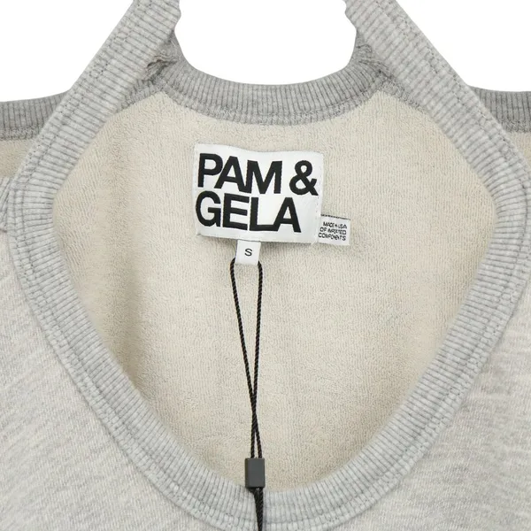 NWT Pam & Gela Rib Cross Neck Sweatshirt Heather Grey Pullover Top S - Image 4
