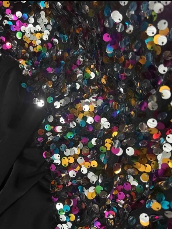 SheIn Black Long-Sleeve Sequin Mini Dress-Large / Size 8-10 - Image 4