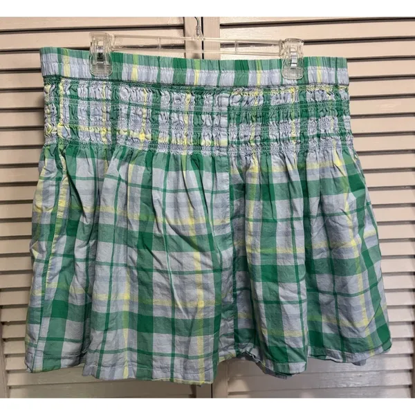 Mini Skirt Plaid Size L/XL A-Line Lined‎ Ruffle Green/Yellow Smocked Waist - Image 4