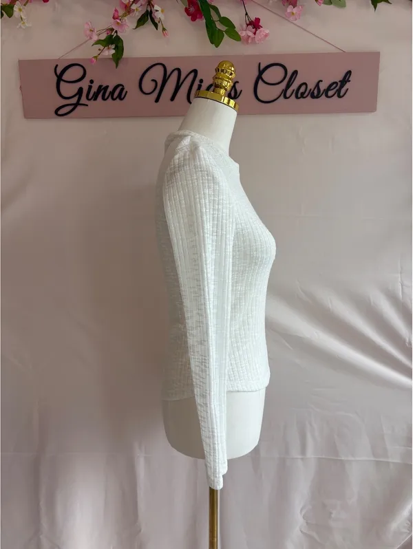 Free People White Textured Long Sleeve Knit Top by Sanctuary - Image 4