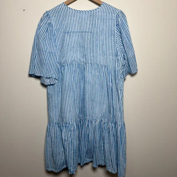 Emerson Fry India Collection Women‎ Isla Dress M/L Blue Stripe Organic Cotton - Image 4