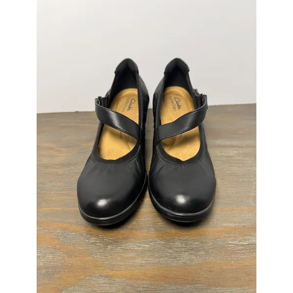 Clarks Emily 2 Mabel Black Leather Mary Jane Block Heel Shoes Size 9 - Image 5