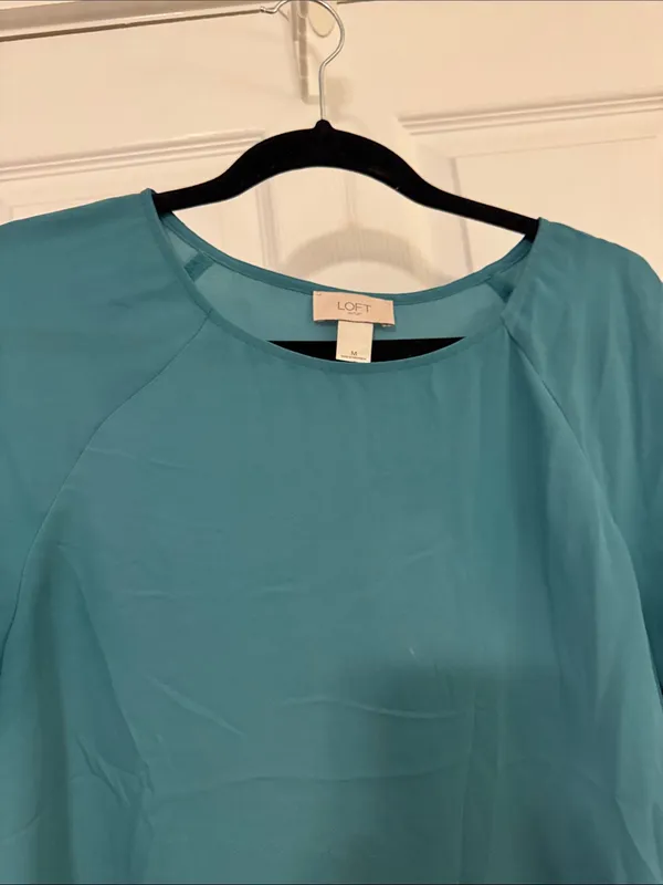 LOFT Teal Short Sleeve Round Neck Blouse - Image 5