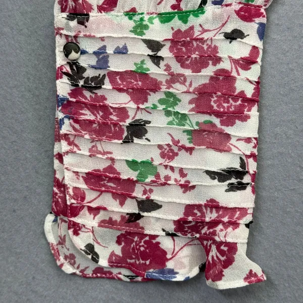 MISA Los Angeles Floral Smocked Peplum Top Pink‎ White V-Neck Long Sleeve Medium - Image 8