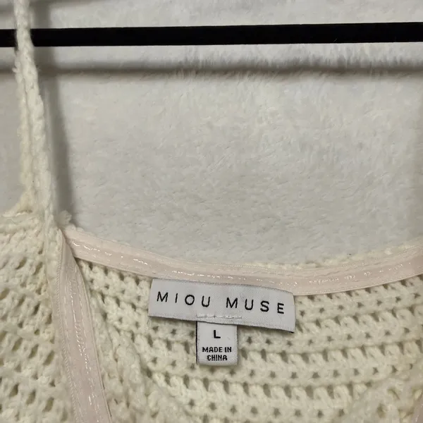 Miou Muse L Crochet Bodycon Dress‎ Tassel Cream Boho Festival Beach Swim Coverup - Image 7
