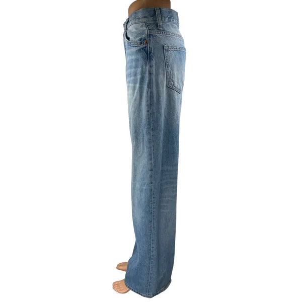 Zara Women's Blue Acid Wash High Waisted Wide Leg Baggy Palazzo Denim Jeans Sz 2 - Image 2
