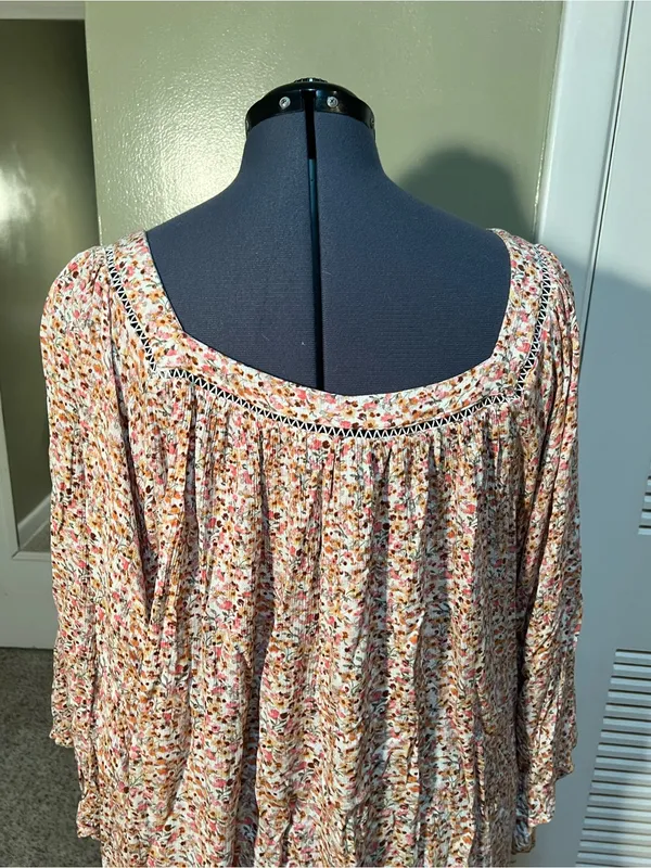 Lane Bryant Womens Plus Sz 26/28 Peasant Blouse Batwing Square Neck Ditsy Floral - Image 7