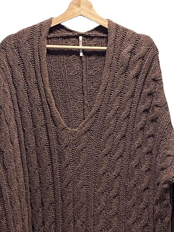 Free People Easy Cable Oversized Sweater Mocha Size L Boho Hippie Cottagecore - Image 7