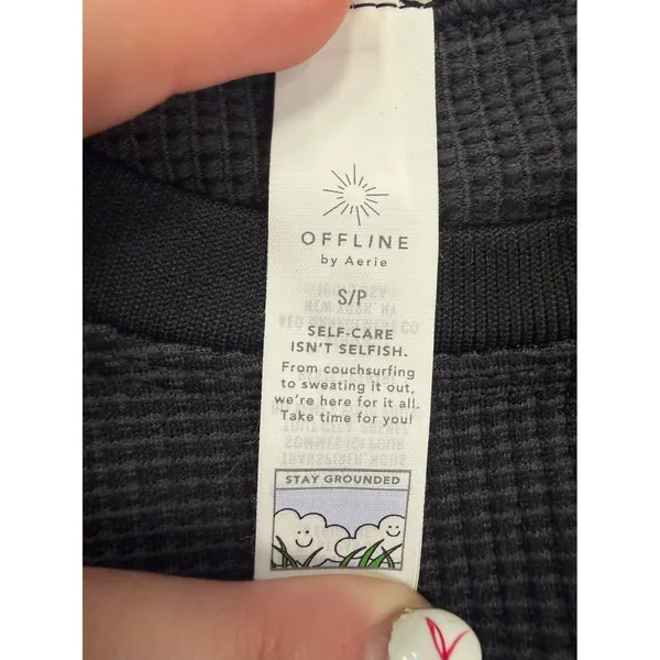 OFFLINE by Aerie Waffle Knit‎ Cropped Long Sleeve Top - Gray (Size S) - Image 3