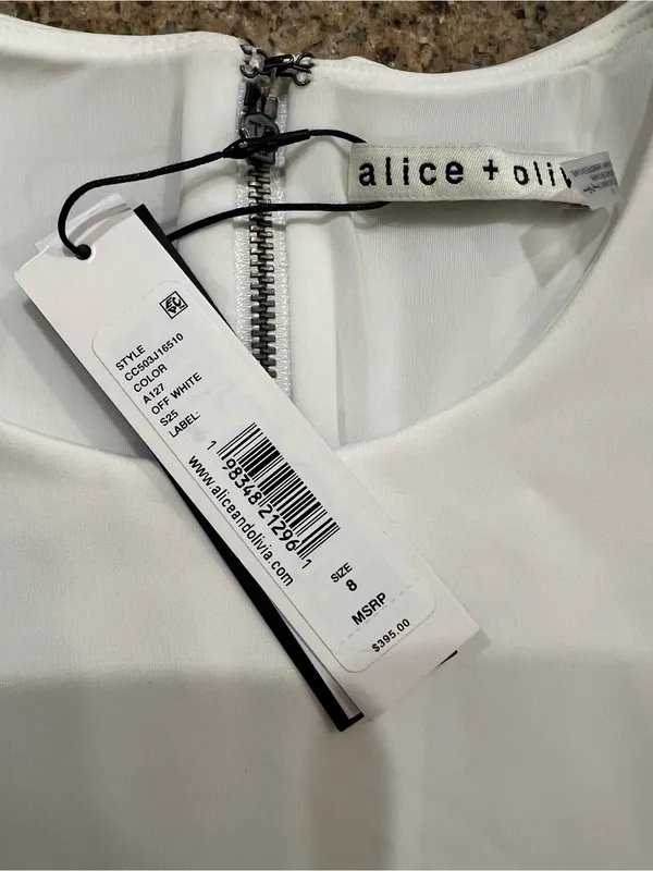 Alice + Olivia Ella Faux Leather Drop Waist Mini Dress White Size 8 NWT - Image 6