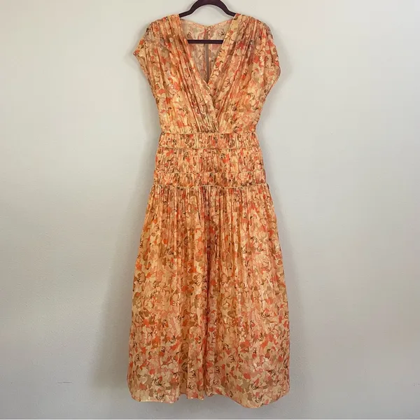 NWT Acler Bicknell Shirred Printed Metallic-Cotton‎ Maxi Dress Size 4 - Image 3