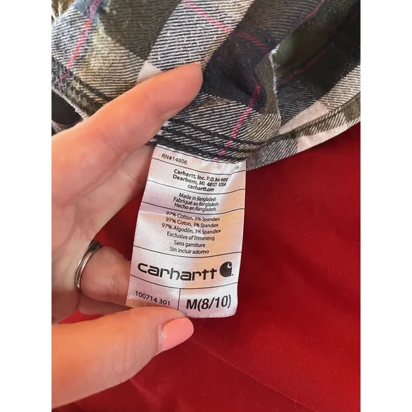 Carhartt Women’s Multicolor Long Sleeve Flannel Button Check Shirt Sz M (8-10) - Image 6