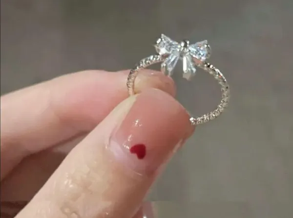 NEW Coquette bow adjustable ring, rhinestone bow jewelry, stocking stuffer - Image 2