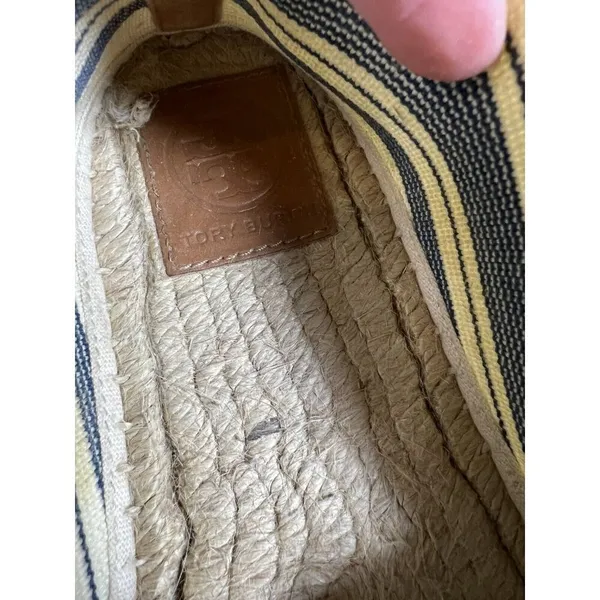 Tory Burch Beige‎ Blue Striped Fabric Espadrille Flat Slip-On Shoes 9.5 Designer - Image 7