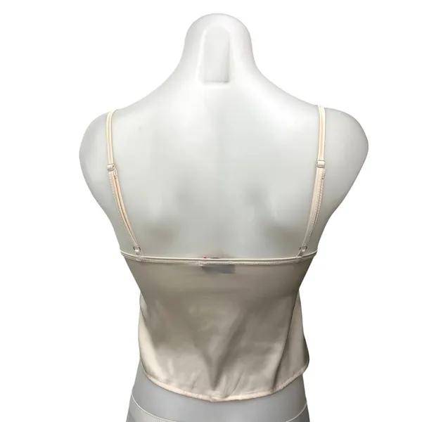 Edikted White Pink Lace Silk Satin Cami Camisole Spaghetti Strap Crop Tank Top S - Image 2