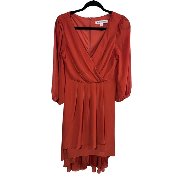 Ever‎ Pretty Women's Size 8 Burnt Orange Dress High Low V-Neck Chiffon Formal - Image 9