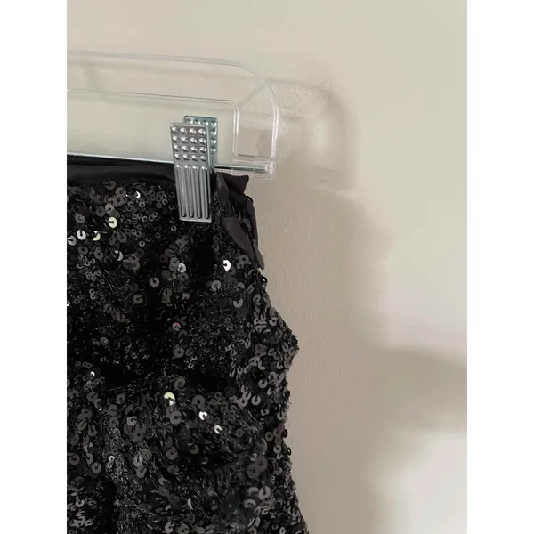 Lulu's Sequin Shiny Tie Wrap Mini Skirt Black Size XS NEW - Image 4