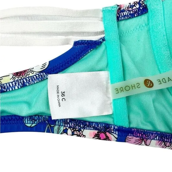 Shade & Shore Blue Floral Strapless Underwire Push-up Swim Bikini‎ Top Size 36C - Image 4