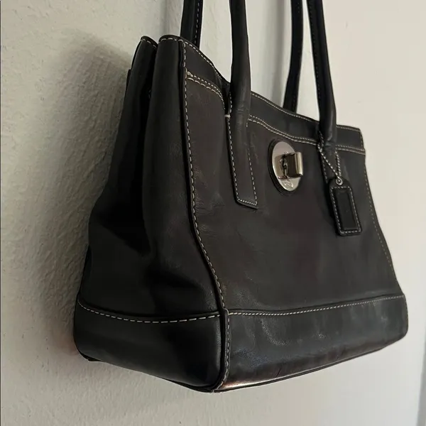 Coach Hampton Madeline Black Leather Satchel Bag Y2K Vintage Carryall Purse - Image 4