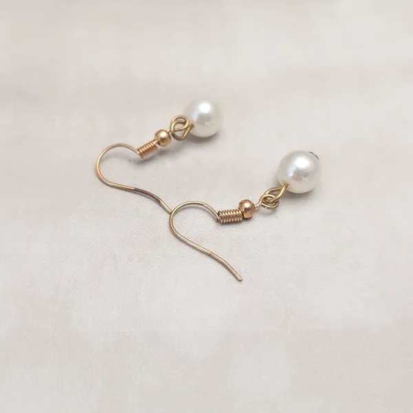 Vintage Faux Pearl Hook Dangle Earrings - Image 3