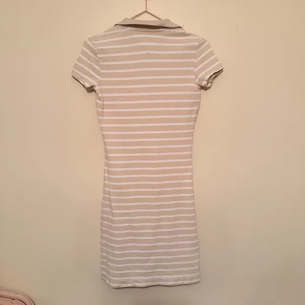Tommy Hilfiger Polo Dress Womens XXS Tan‎ White Striped Slim Fit Preppy Sporty - Image 10
