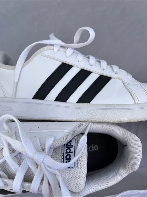 adidas Grand Court White and Black Classic Low Top Sneakers - Size 8.5 - Image 9