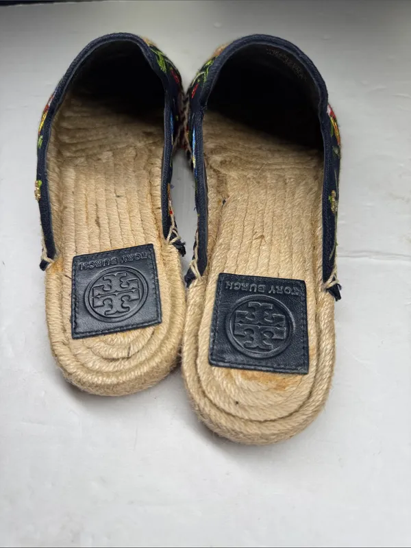 Tory Burch Max Espadrille Mule Embroidered Floral Size 5.5 navy summer casual - Image 5