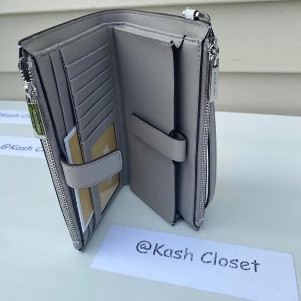 Michael Kors Bright White Double Zip Wristlet Large MK Signature Wallet - Image 5
