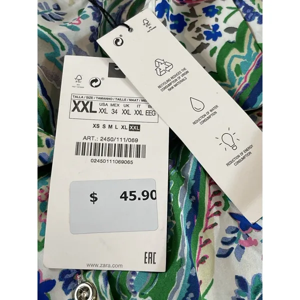 Zara Blouse XXL Paisley Floral Button Front Long Sleeve Shirt Green Pink NWT - Image 5
