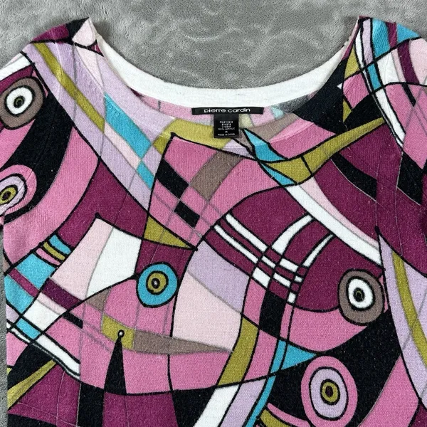Pierre Cardin Colorful Retro Artsy Sweater Womens Medium Y2K Festival 90s VTG - Image 3