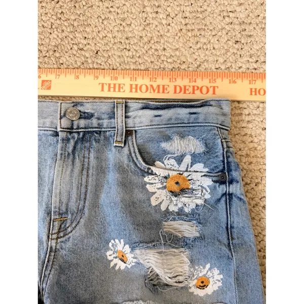 7 For‎ All Mankind Destroy & Daisies Frayed Cutoff Denim Shorts Sz 28 Boho Y2K - Image 7