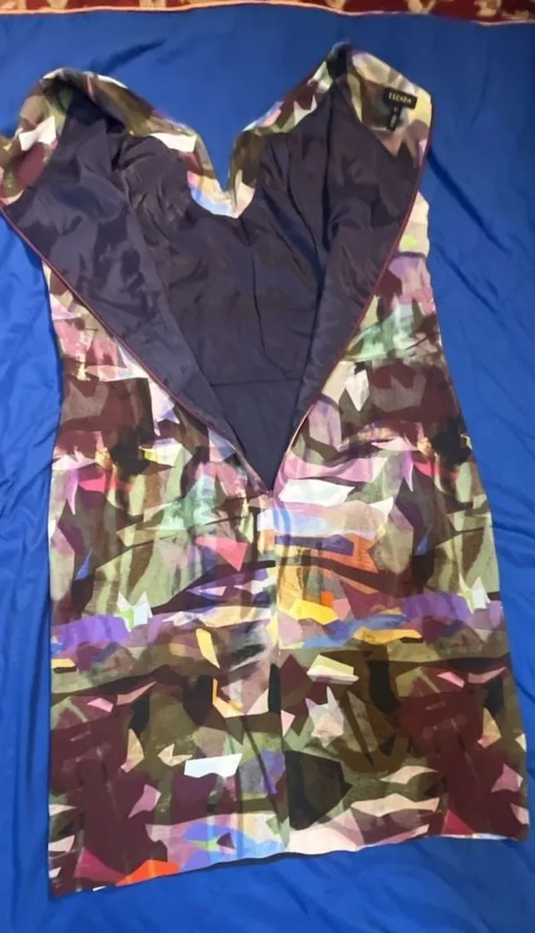 Escada Abstract Watercolor Print Sleeveless Sheath Dress - Image 2