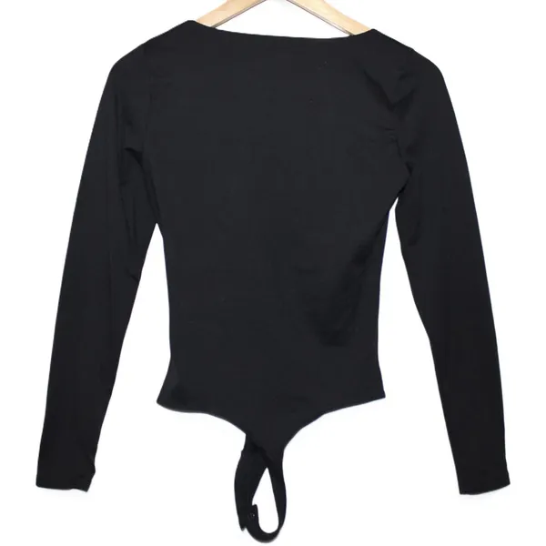 Women's Abercrombie & Fitch Soft AF Black Nylon Long Sleeve V-Neck Bodysuit Sz S - Image 2