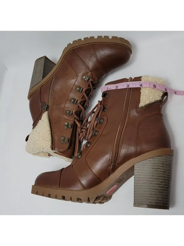 GBG By Guess Jesera Lace Up Ankle Boots Sherpa Fleece Lined Heeled Booties 10M - Image 12