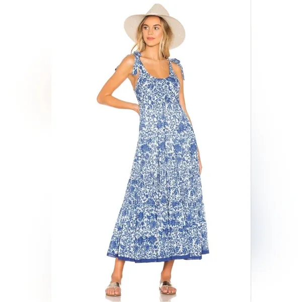 FREE PEOPLE Kikas Blue And White Floral Tie Shoulder Maxi Dress Size Medium - Image 13