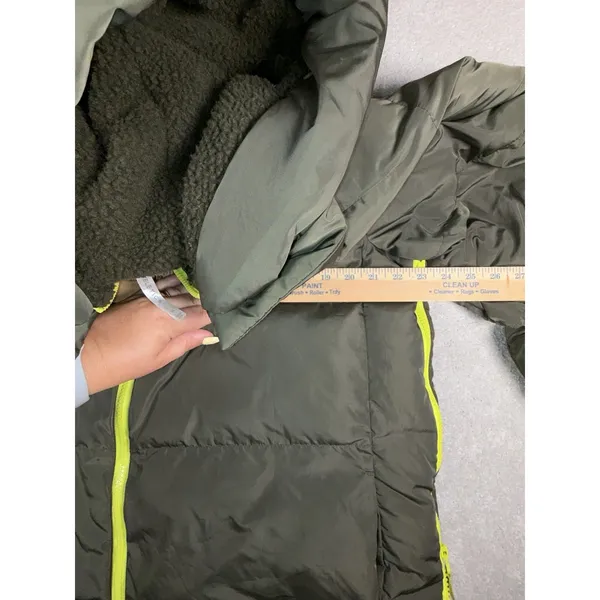 Fabletics Womens Green Hooded Puffer Jacket With Neon Zippers Coat Size M - Image 11
