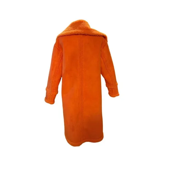 Azalea Wang Coat Womens Size S Orange Sherpa Lined Long Double Breasted - Image 3