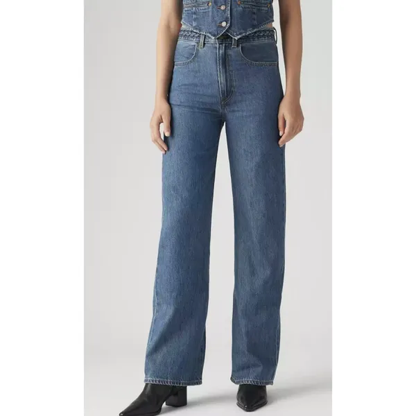 New Levi's 27x34 Ribcage Wide Leg Braided Women's Jeans Big Yikes Dark Wash - Image 2