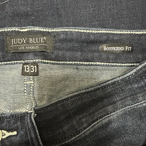 Judy Blue Jeans Womens 13/31‎ Boyfriend Fit High Rise Dark Wash Distressed Denim - Image 5