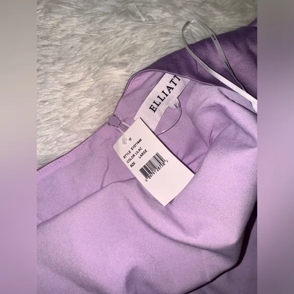 NWOT Elliatt Camo Asymmetric Satin Cocktail Dress in Lavender Sz L - Image 6