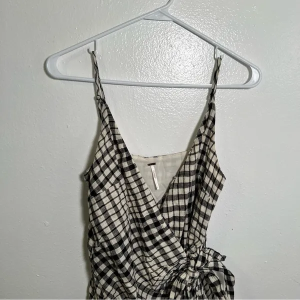Free People Womens Size 0 Nodia Gingham Check Wrap Mini Dress Black White Cotton - Image 4