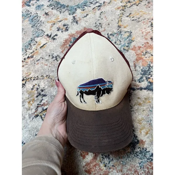 Patagonia 6-Panel Cap Men Burgundy Embroidered Adjustable Snapback Trucker Hat - Image 6