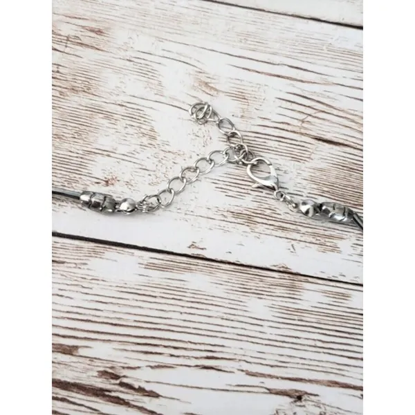 Vintage Necklace - Wavy Silver Tone with Turquoise Tone Pendant - Image 4