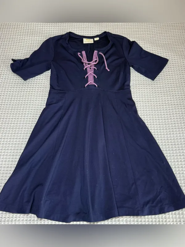 Maeve XSmall Mini Dress Navy Blue Lace Up Square Neck Pockets Skater Corset - Image 2